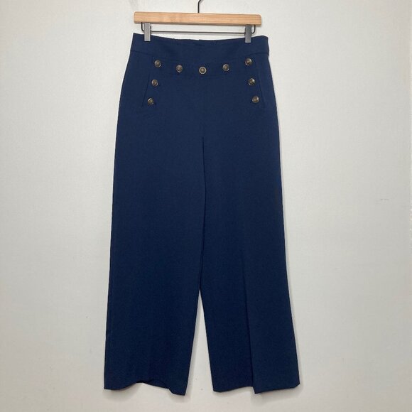 Tory Burch Pants Womens 6 Navy Button Detail Cropped Sailor Nautical Minimalist - Picture 1 of 11
